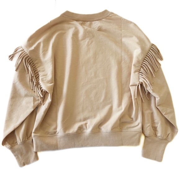 Sundays We are Sundays Beige Fringe Crewneck Sweatshirt Sz 1 Womens Small New - Picture 4 of 4